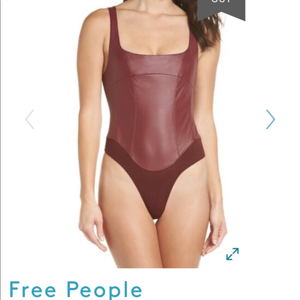 FREE PEOPLE :Vegan Faux-Leather Thong Bodysuit NWT